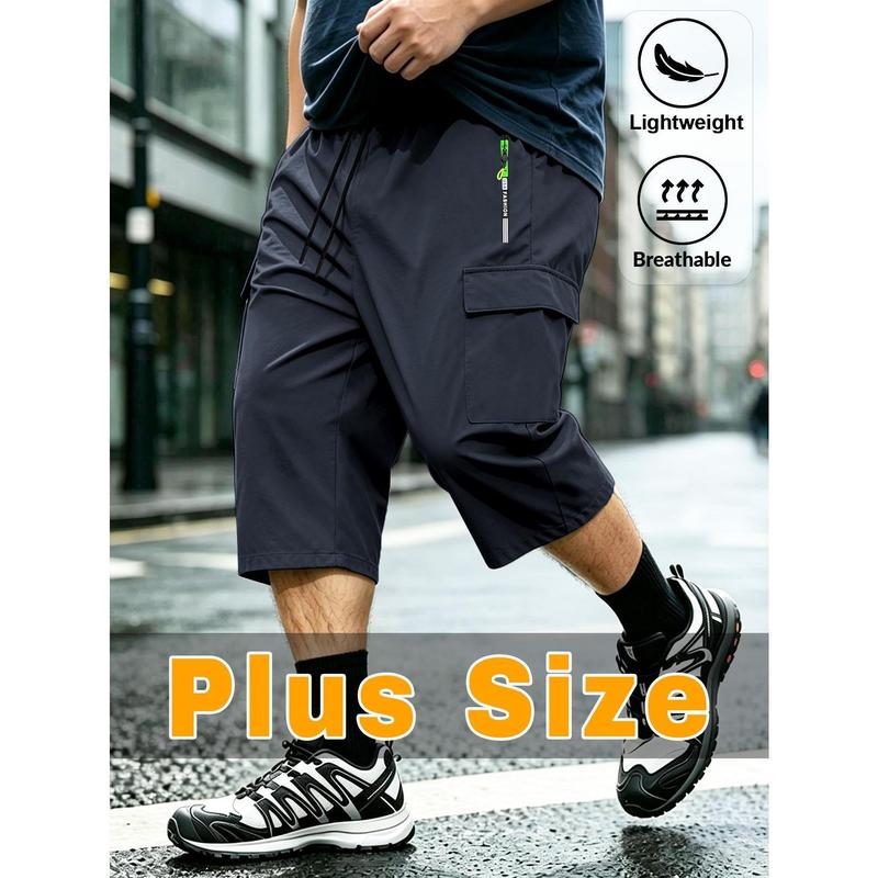 Men's Plus-Size Loose-Fit Workwear Shorts - Male Clothing with Zip Side Pockets, Ultra-Lightweight Breathable for Summer Casual Outdoor Sports