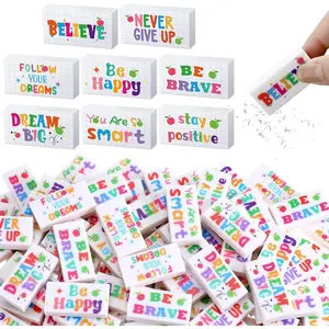 100 Pcs Bulk Lovely Inspirational Motivational Pencil Erasers for Kids, End of Year Back to School Office Supplies for Students Teachers Artists Classroom Use