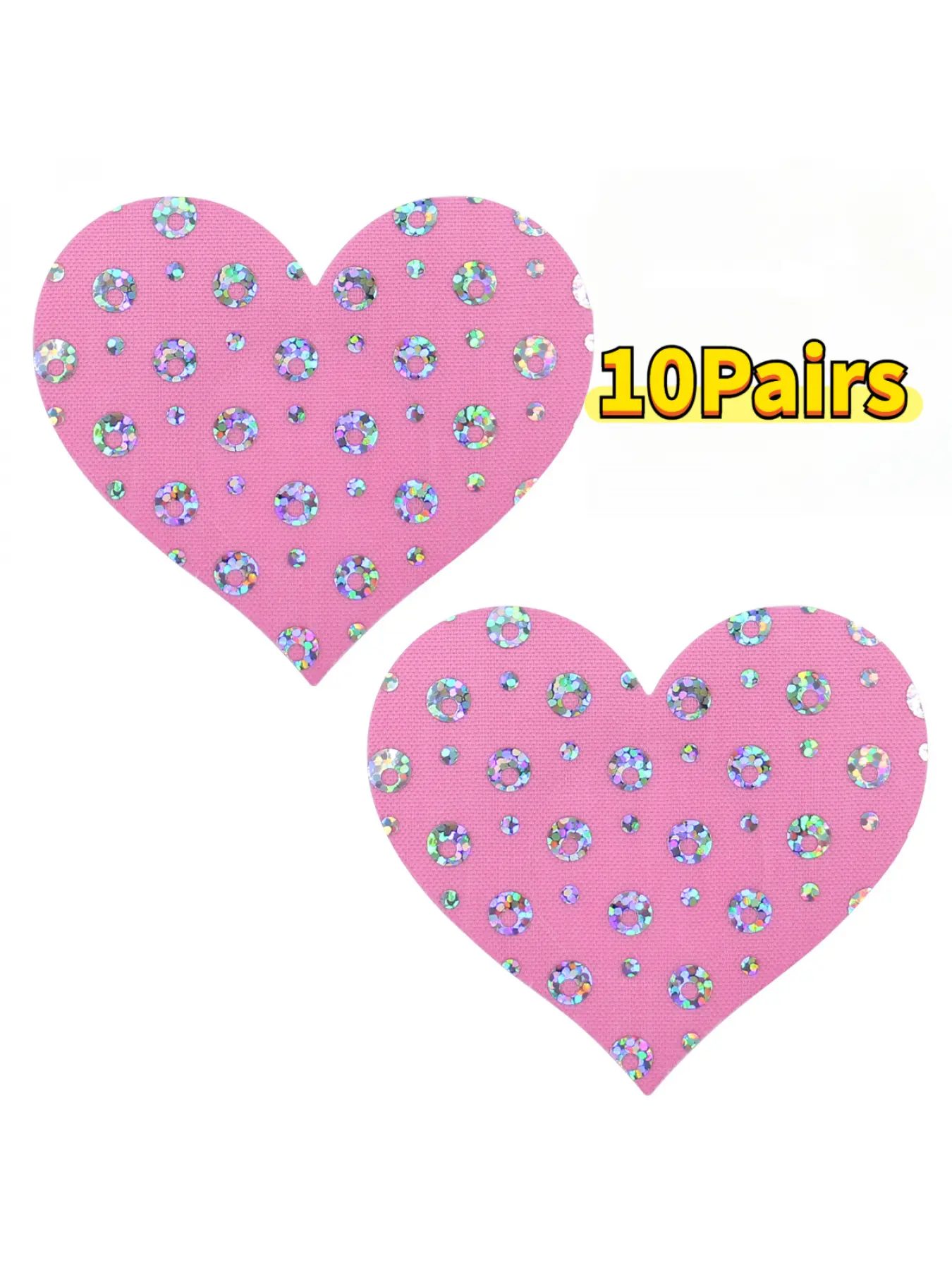 10 Pairs of Anti-Bulge Breathable Seamless Cover-Up Patches, Anti-Slip Breast Patches with Glitter Heart Shapes, Disposable