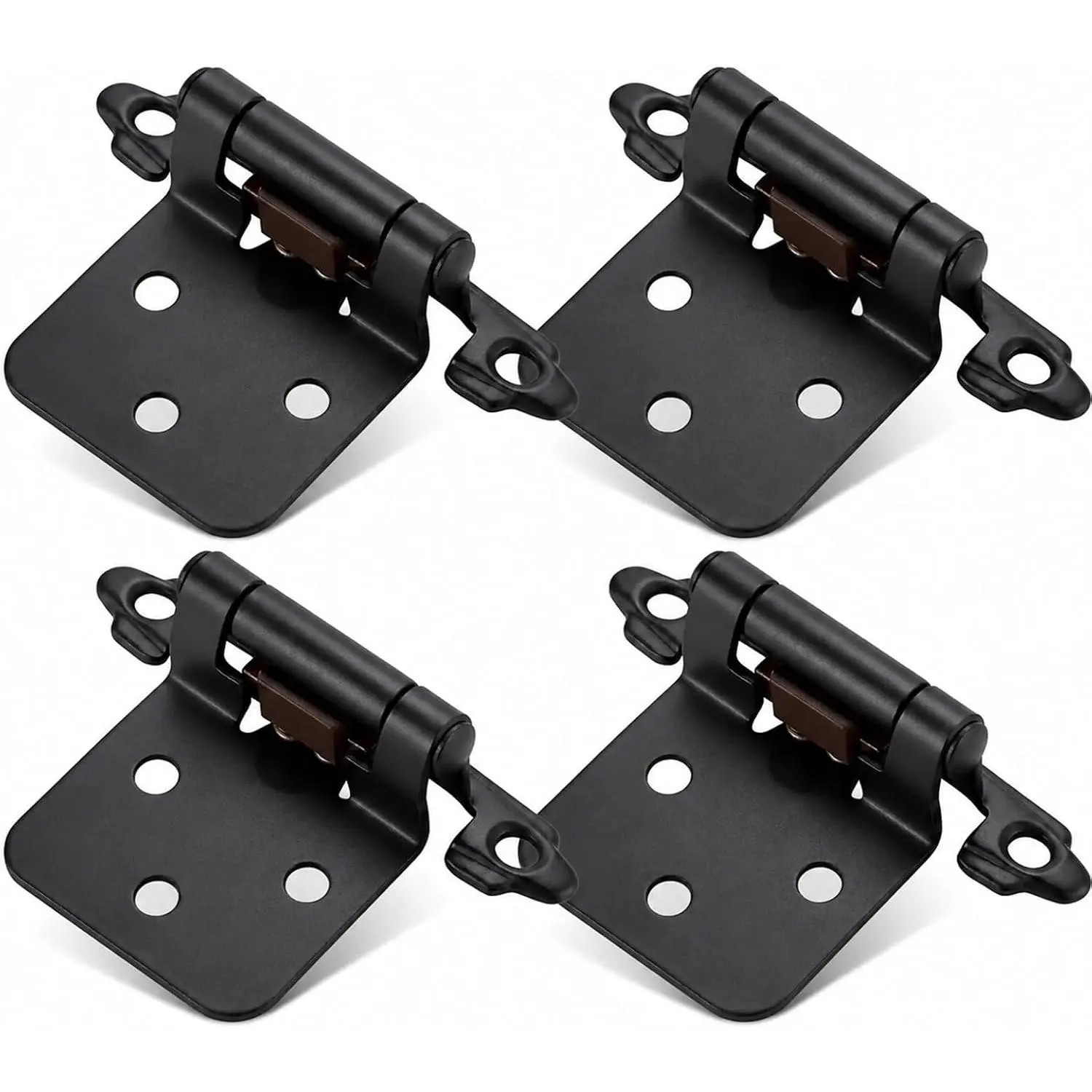 Cabinet Door Hinges, 2 Pairs (4 Pack) Kitchen Cabinet Hinges, 1/2 Inch Partial Overlay Self Closing Hinges, Semi-  Frame Surface Mount Cupboard Hardware (Matte Black)