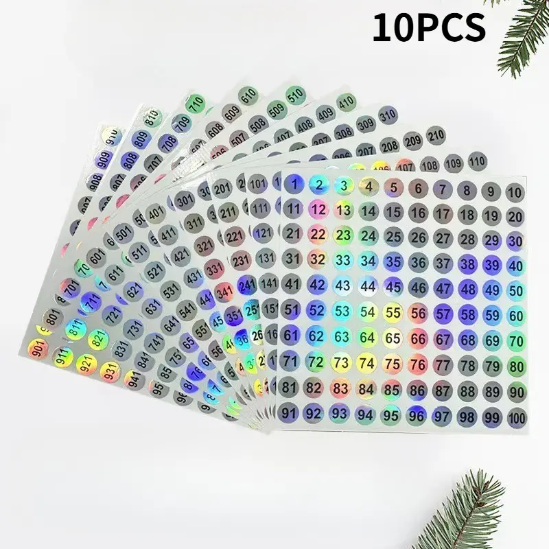10 Sheets Laser Number Stickers Set (1-1000), Nail Polish Color Markers, Ideal for Manicure Displays, Perfect for Beauty Enthusiasts