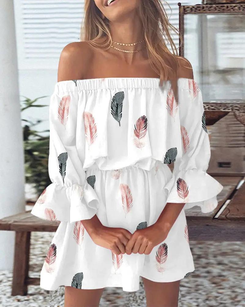 Fashion Shoulder Print Dress Women's Clothing