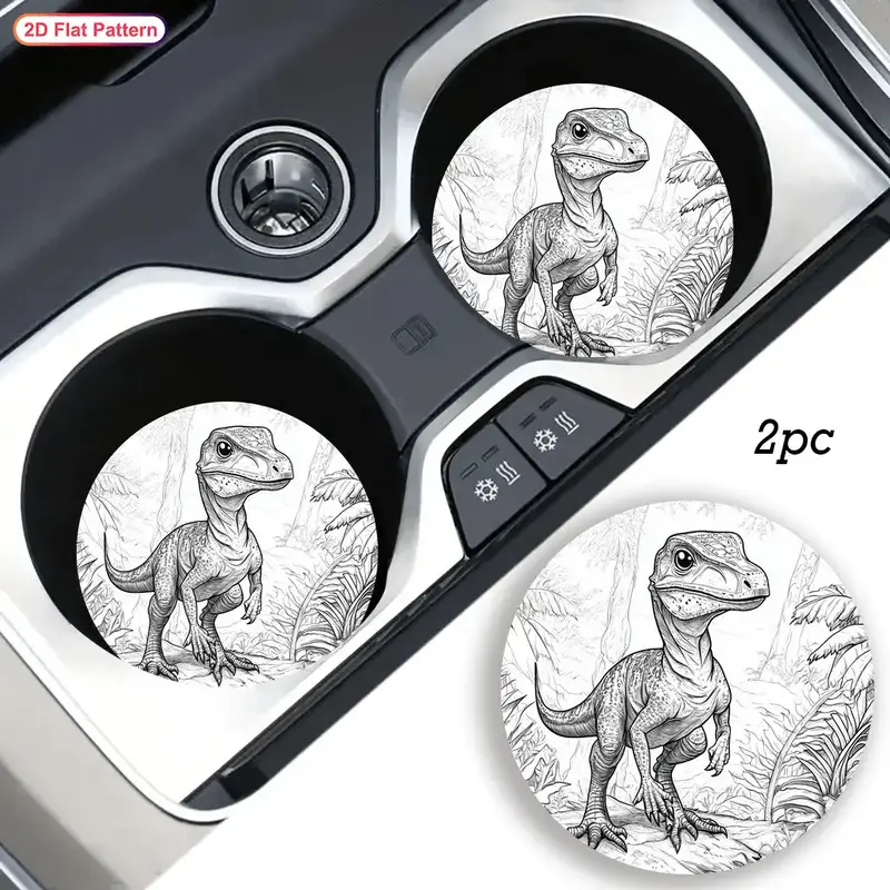 2 Dinosaur Pattern Car Coasters- Suitable for Various Car Decorations, All Seasons, Unisex, Car Additions, Halloween, Thanksgiving, Christmas Decorations, Holiday Gifts, Perfect for Relatives And Friends, Anniversary Gifts
