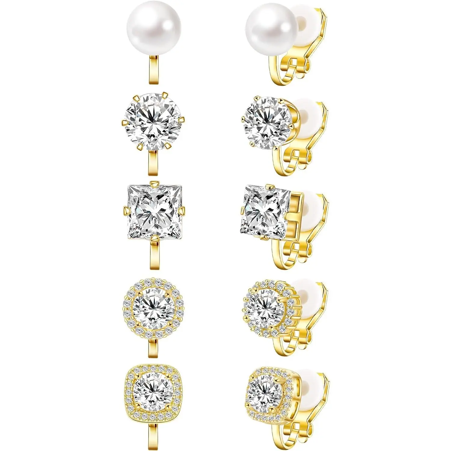 Cubic Zirconia Clip  Earrings - Women  Comfortable Non Pierced Stud Earrings for Wedding and Dance Competitions, Clip- Earrings