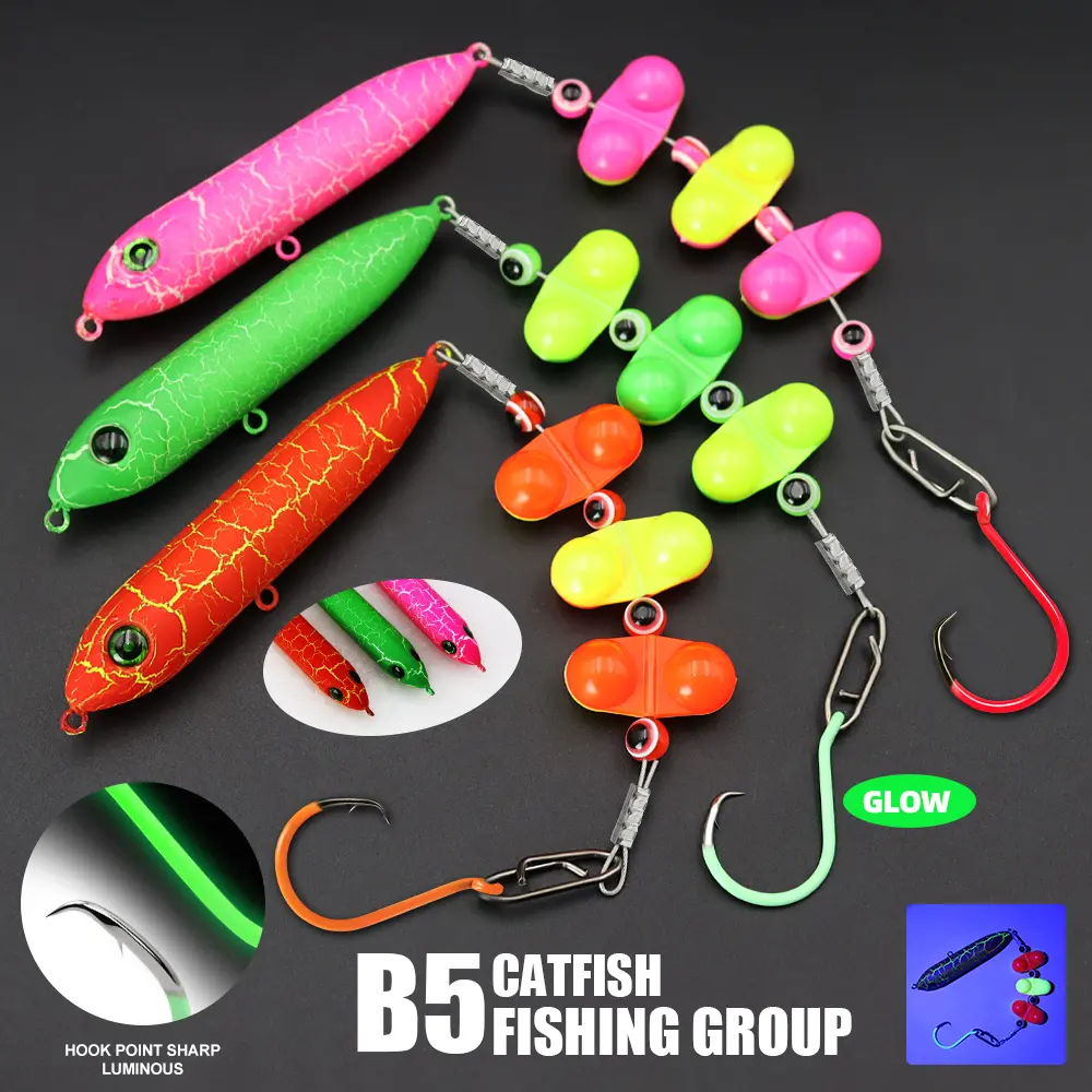 3-Pack Catfish Fishing Gear - Glow Effect Plastic Lure with Sharp Circle Hook for Enhanced Catches