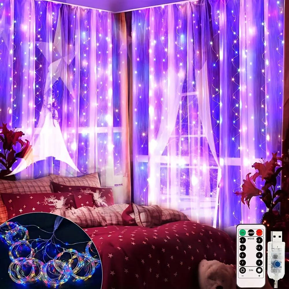 100/200/300 LED Christmas Curtain Lights, 8 Modes, USB Remote Control, Indoor Outdoor Decor, Holiday Gifts, Living Room, Garden, Wedding