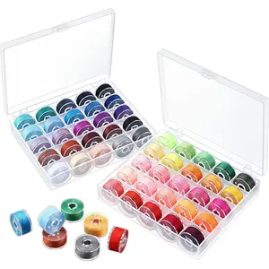 Colors 50 Pieces Prewound Bobbins with Bobbins Box for Compatible with Sewing Machine Emergency and Travel, DIY and Home