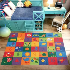 Color Block Alphabet Number Shape Matching Crystal Velvet Kids Educational Play Rug #AlphabetNumberShapeRug #MultiColorGridFloorMat #ToddlerCognitionLearningCarpet #CrystalVelvetHomeDecor