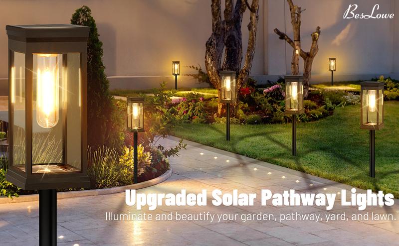 Solar Pathway Lights Outdoor, 8-Pack Large LED Solar Light Outdoor Waterproof, Super Bright Outside Lights for Yard, Sun-Powered Landscape Lighting for Garden Walkway, Warm White
