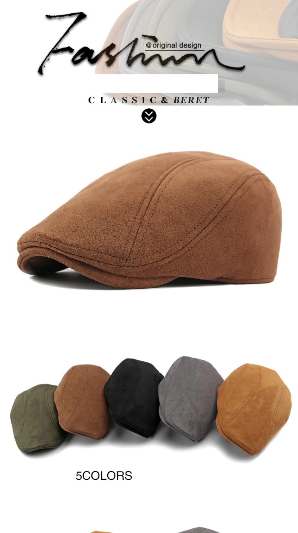 HT4344 Beret Cap Spring Autumn Solid Suede Beret Hats for Men Women Vintage Artist Painter Flat Cap Male Female Berets for Men