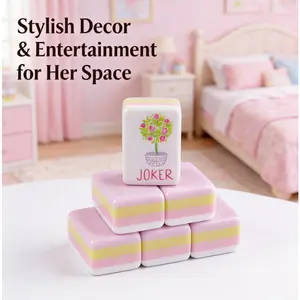 Pink American-Style Mahjong Set For Home Use, Four-Layer Acrylic Mahjong Tiles, Gift Set For Family Gatherings And Entertainment