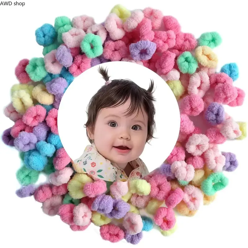 Baby Size Hair Ties,Bloom Tiny Hair Ties No Damage,100/200/300pcs,For Fine Hair,Ponytail Holders for Little Girls Hair Accessories, Elastic Thin Soft Hair Bands No Crease, Mini Hair Scrunchies