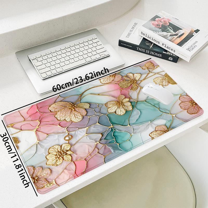 Floral Pattern Pastel Color Desk Mat, Large Elegant Stained Glass Mouse Pad, Pastel Color Aesthetic Computer Mat for Desk, Home Decor, Gaming Desk Accessory, Corporate Work Desk Accessories,Desk Organizer, Office Desk Accessories, Cute Desk Accessories
