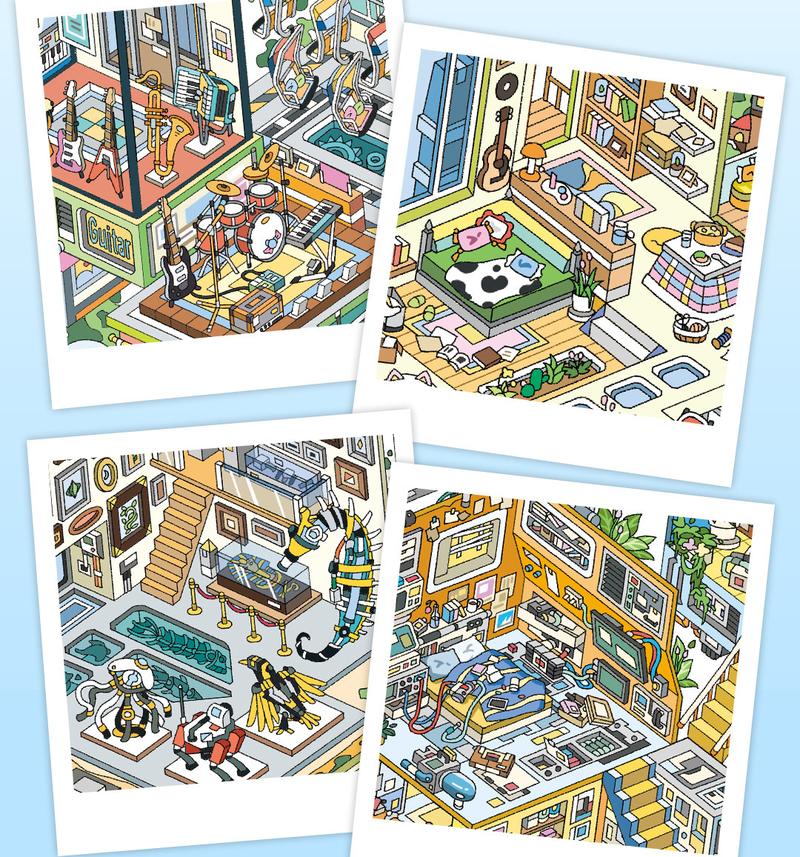 12 oversized scene stickers, fun scene themes, vintage style, PET white card dual materials, self adhesive, DIY journal decoration scrapbook notebook material sticker pack