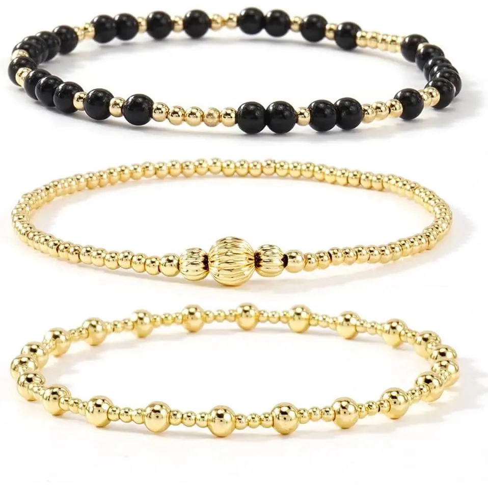 Ball Stackable Lantern Beaded Bracelets Set For Women,  Colorful 3 count Stack Cute  Stretch Accessories Smooth , Summer Beach Daily Party Friendship
