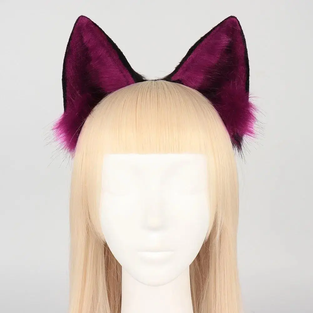 Fox Ear Headband Comic Show Cosplay Plush Dark Purple Animal Ears Headband Net Red Simulation Cat Ear Wolf Ear Headband Cat Ears