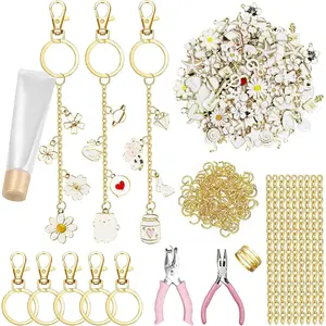 303 count DIY Lip Gloss Charms  Kit 100 White Charms 20 Keychains 140 Jump Rings 20 Extender Chains 100 Hooks and Tools Bag Charm Kits Bracelet Making Kit for  Making Crafting