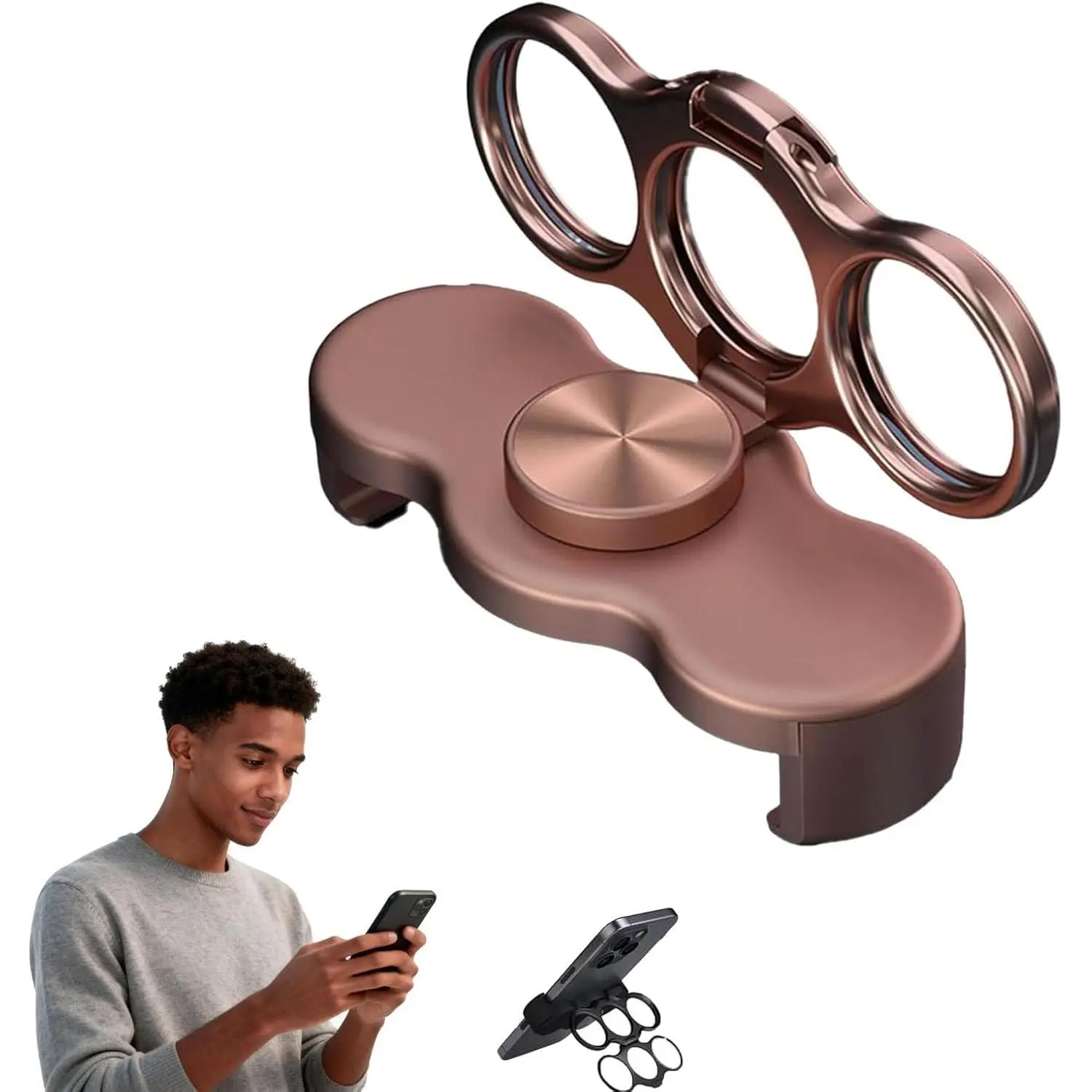 Silicone 360-Degree Rotatable Triple Ring Mobile Phone Grip Stand - Foldable 3-Finger Clip, Adjustable Stand, Magnetic Mount, Military-Grade Universal Accessories for Phones/Tablets