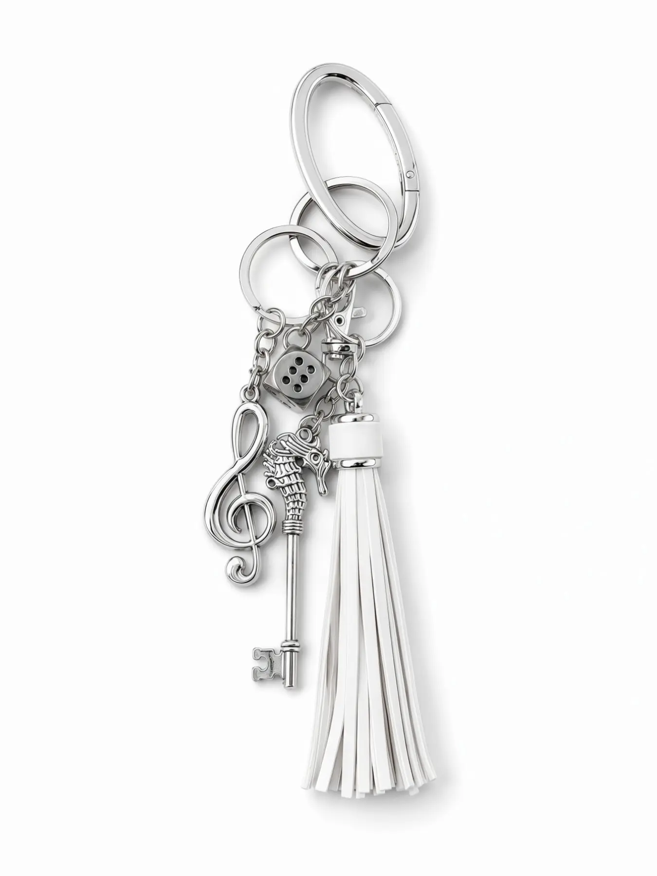 Music Symbol Creative Bag Charm Keychain, Silver Color Retro Multi-Element Pendant, Guitar Note Dice Fringe Combo, Street Style Backpack Decoration