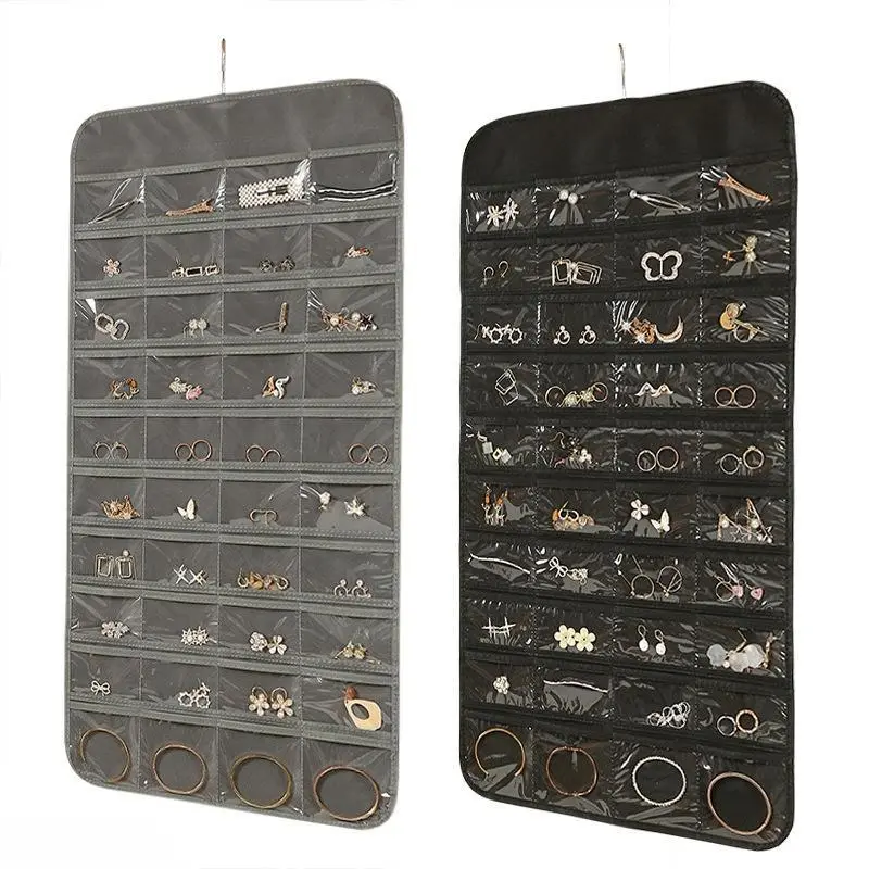 Double-Sided 80-Pocket Hanging Jewelry Organizer – Multi-Compartment Storage for Earrings and Accessories (Dust-Proof)