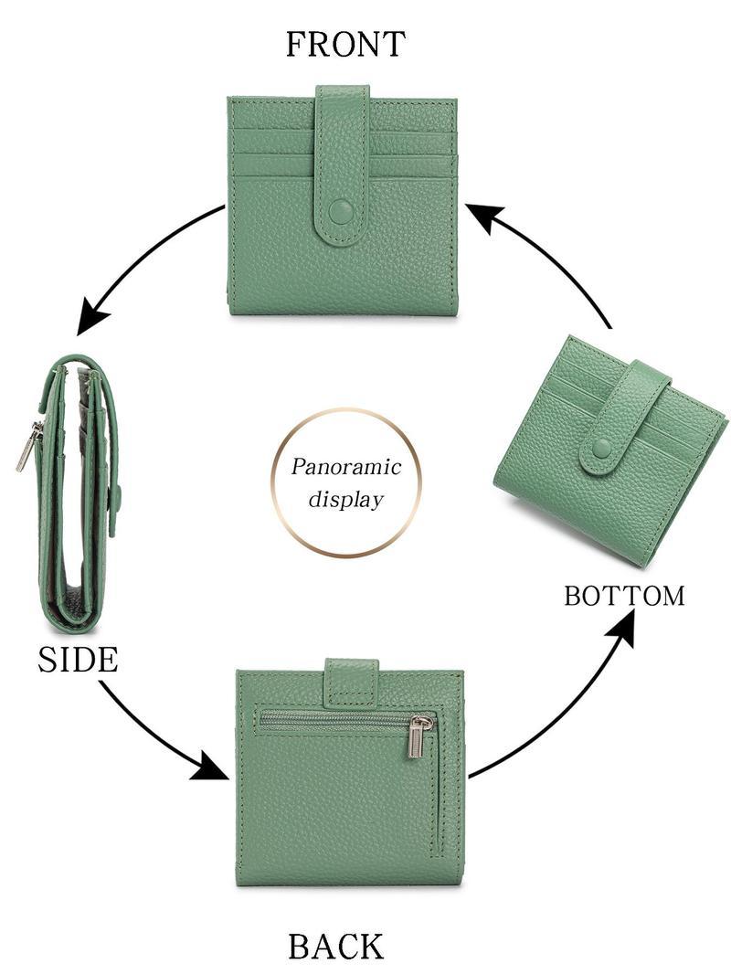 Women's Solid Color Leather Bifold Wallet, Fashionable Zipper Coin Purse with ID Window, Casual Versatile Card Holder for Daily Use