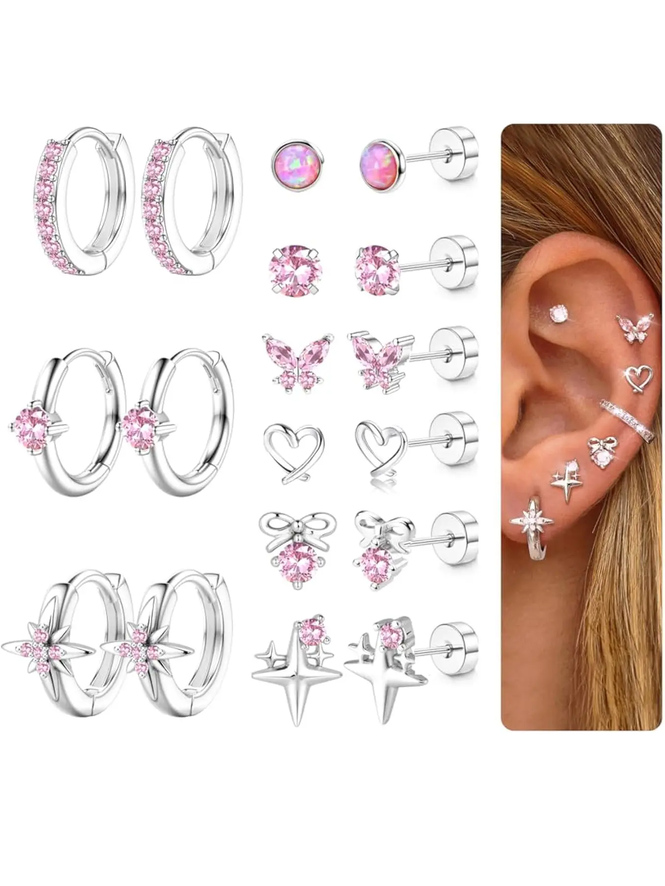 Hypoallergenic Flat Back Earrings for Women Men Surgical Steel Earring for Sensitive Ears, 14K Gold Plated Stainless Steel Flatback Stud Hoop Cartilage Earring Stacks for Multiple Piercing Earrings Hoops