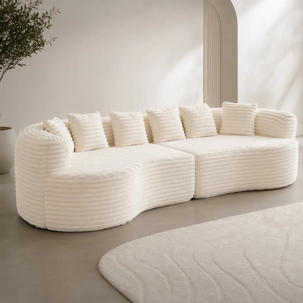 ARCH Oversized Curved 4-Seat Corduroy Couch, 111.5 in Luxury Cloud Sofa with 6 Pillows, Deep Seats, Memory Foam, No Assembly Required Pre-Assembled Living Room Furniture (Beige)