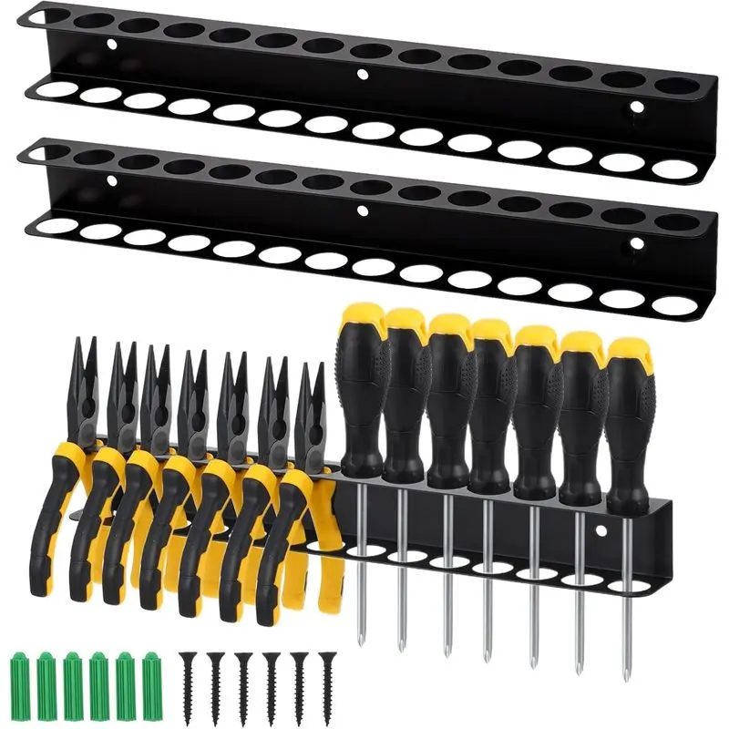 2 Pcs Screwdriver Plier Organizer Wall Mount, Screwdriver Rack, Metal Plier Holder Utility Tool Holder Organizers and Storage Rack for Garage Workshop Workbench Tool Chest Cart