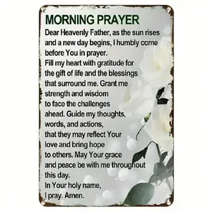 GODLY Personalized Christian Metal Prayer Board Sign 8x12 Inch Wall Decor with Rosary Guide & Daily Bible Verse, Inspirational R