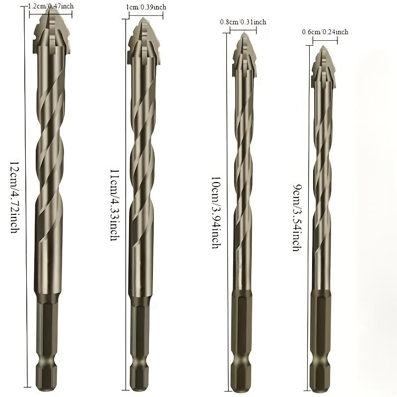 4pcs Carbide Drill Bits Are Highly Efficient And Wear-Resistant, Four-Blade Sawtooth Eccentric Drill Full Porcelain Tile Hexagonal Drill Bit, For Cast Iron Concrete Dry Drilling 6-8-10-12mm