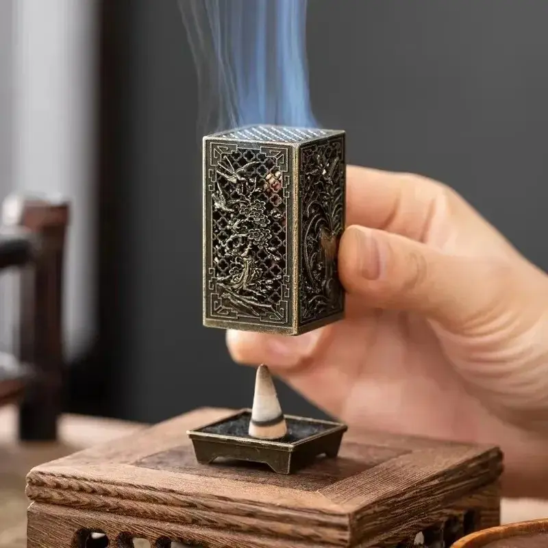 Square Vertical Incense Burner Set, 1pc Alloy Holder with 60pcs Incense Sticks, Ideal for Aromatherapy & Home Decoration