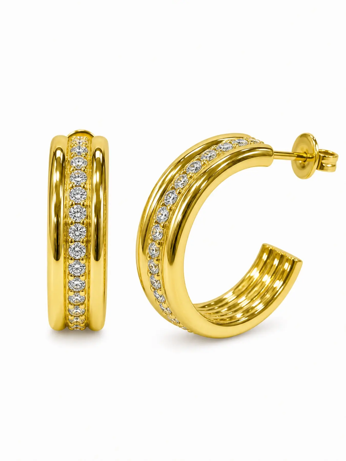 Daisini Women's Brass Gold Plated Swarovski Crystal Wide Cuff Earrings, Elegant Floral Design, All-Season Jewelry, Versatile and Chic
