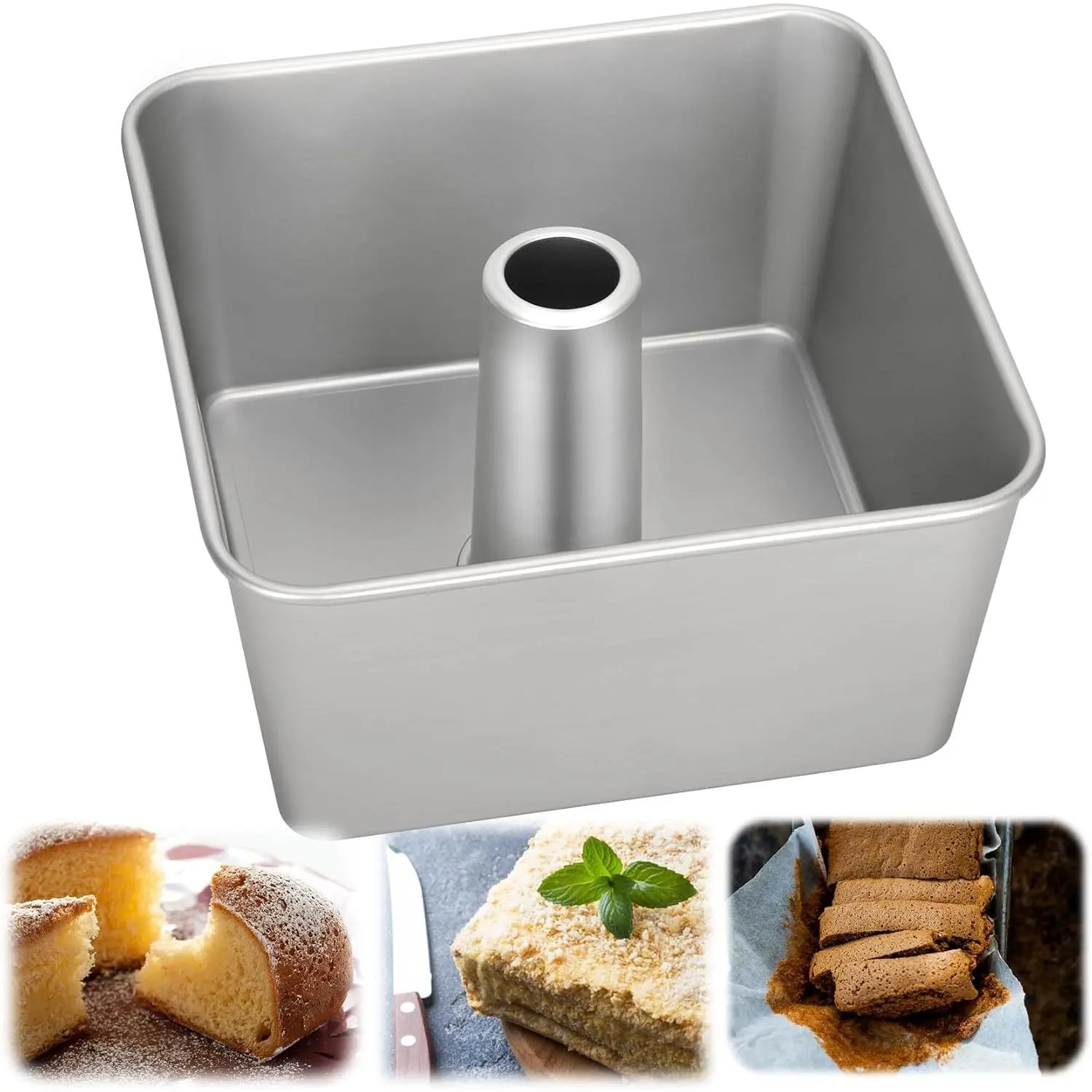 18 Cup One-Piece Square Tube Cake Pan - Anodized Aluminum 9x9x4.5 In | Seamless, Easy Release & Even Heating for Chiffon, Angel Food, Sponge and Pound Cakes