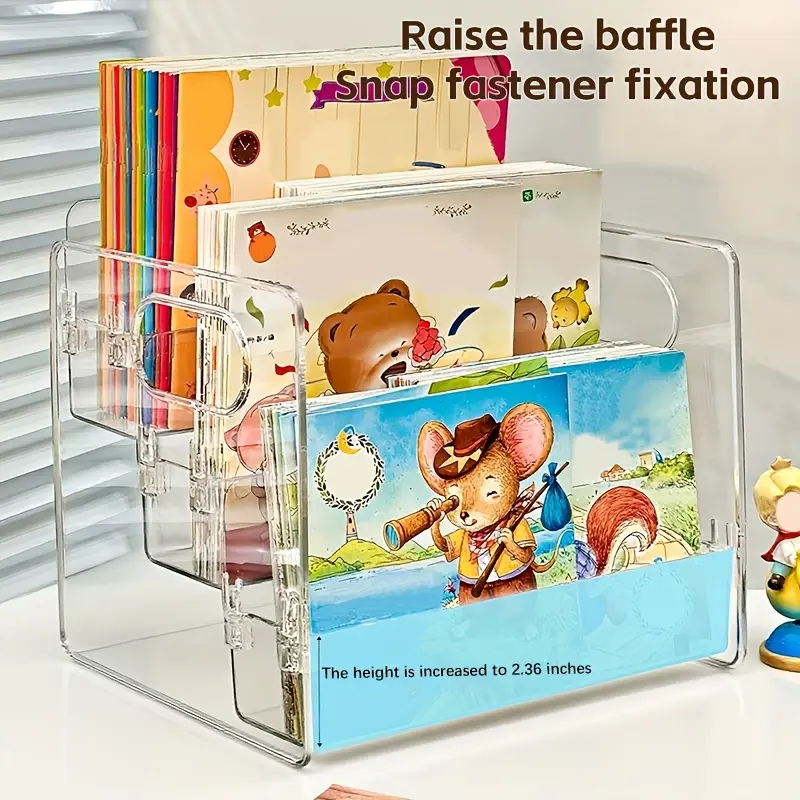 Desktop storage box, multi-layer book storage rack, bookshelf book rack, storybook display stand, transparent acrylic organizing and layering storage rack, divider and rack, organizer, with raised partition design, stable and does not tip over