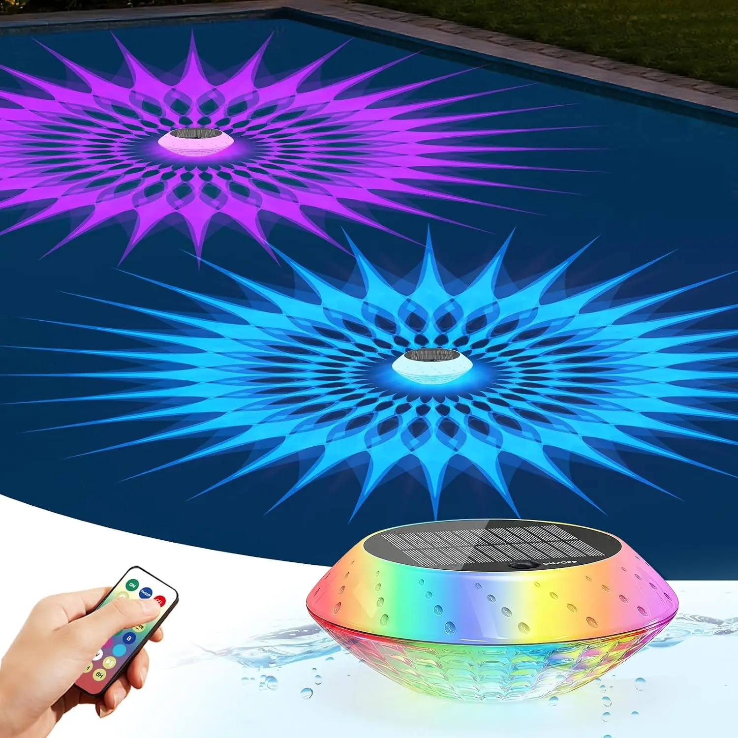 Upgrade Solar Powered Floating Pool Lights(1 Pack), 1800mAh with Remote, 42 Lighting Modes, Timer, IP68 Waterproof for Inground/Above Ground Pools, Pool Parties, Bathtub