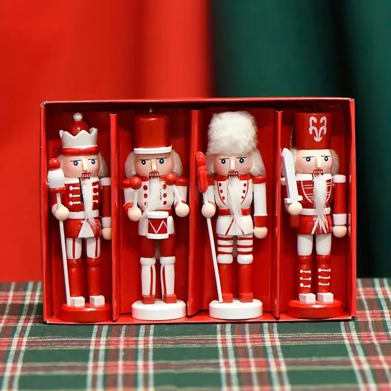 4-Piece Christmas Nutcracker Set, Wooden Candy Soldier Decor, Handmade Wood Ornament, Holiday Gift for Home Decoration, Unique Design
