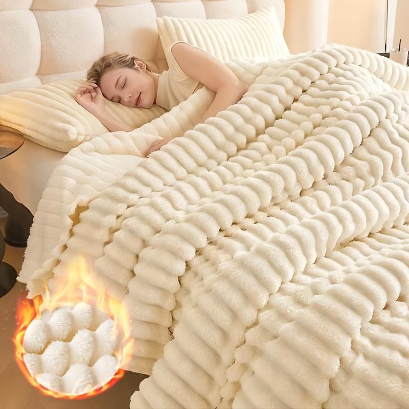 Extra-large blanket, measuring 108 inches by 90 inches, with a thickness that offers softness and comfort. This reversible blanket is made of faux rabbit fur material, crafted from warm fleece, and is perfect for naps and use in air-conditioned spaces.