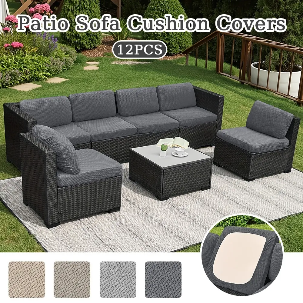 12PCS High Elastic T-shaped Jacquard Sofa Covers Washable Couch Covers Super Soft Comfortable Skin-friendly Outdoor Patio Sofa Cushion Cover Stain-resistant Wear-resistant Easy To Install Removable Patio Sofa Decoration  Universal for All Seasons