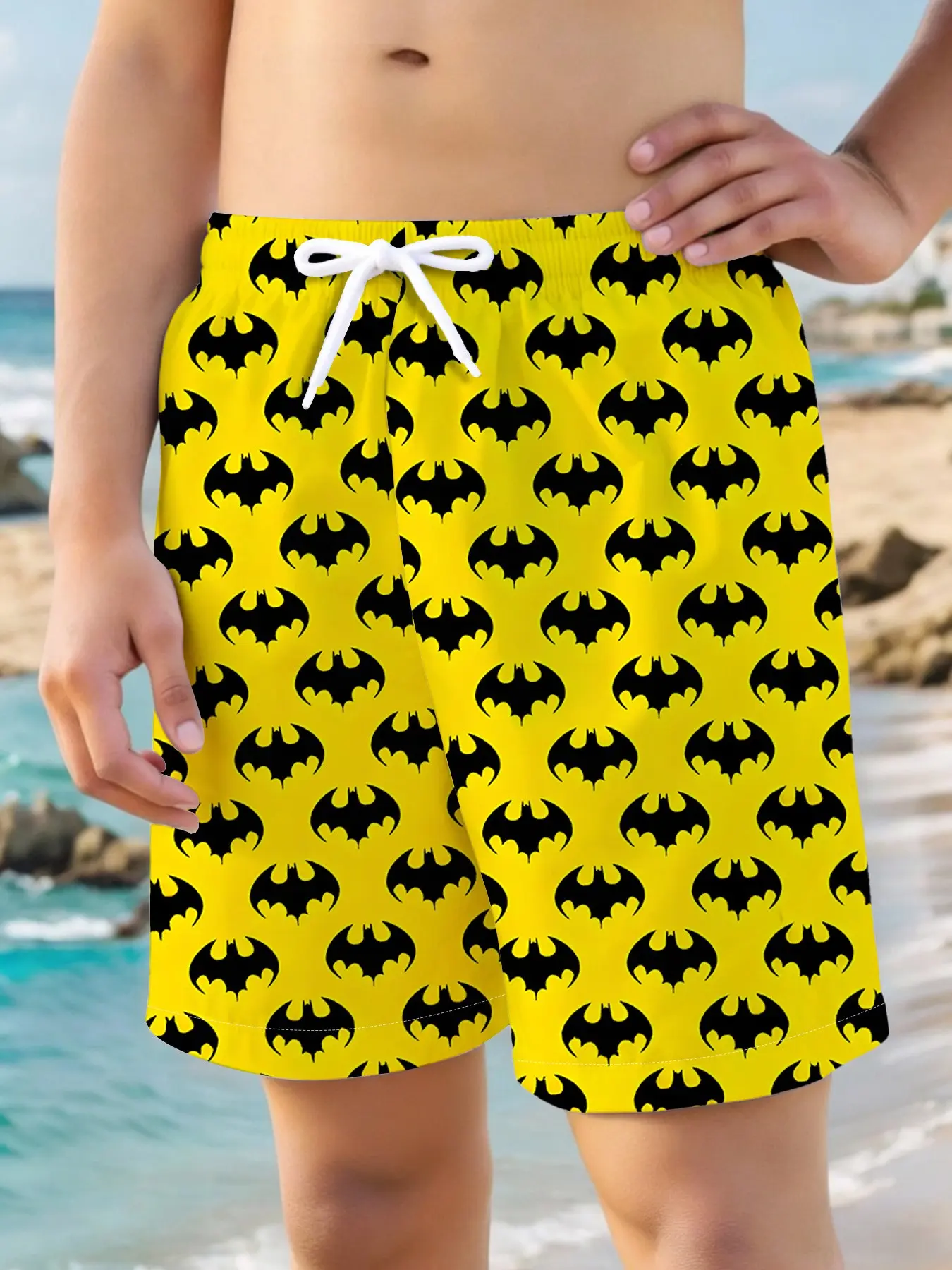Warner Bros. Official Boys' Beach Shorts, Dc Comics Batman Logo, Quick-Dry, Casual Loose-Fit, Summer Pool Play, Outdoor Fun