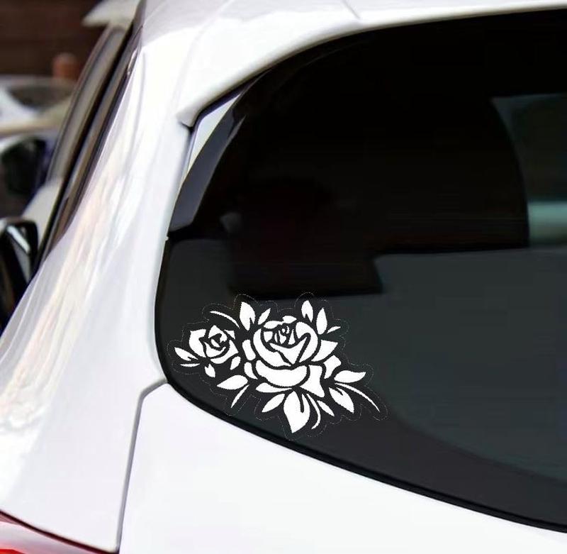 Roses with Leaves,  Stickers for Women, Flower   Bumper Stickers Window  , Flower  Accessories,  Like Roses with Leaves (White)