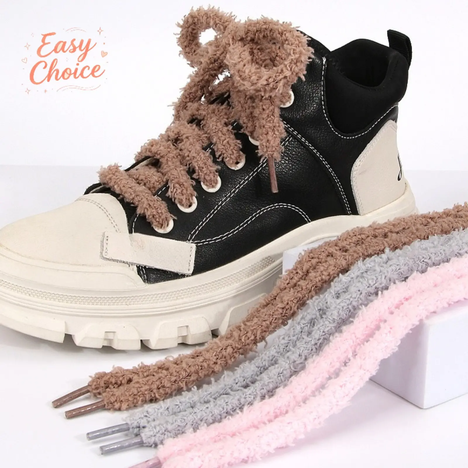 Cute Wide Flat Fuzzy Snowflake Velvet Shoelaces, Soft Fluffy Multicolor Plush Shoe Laces Replacement Accessory For Sneakers Casual Daily Footwear Styling