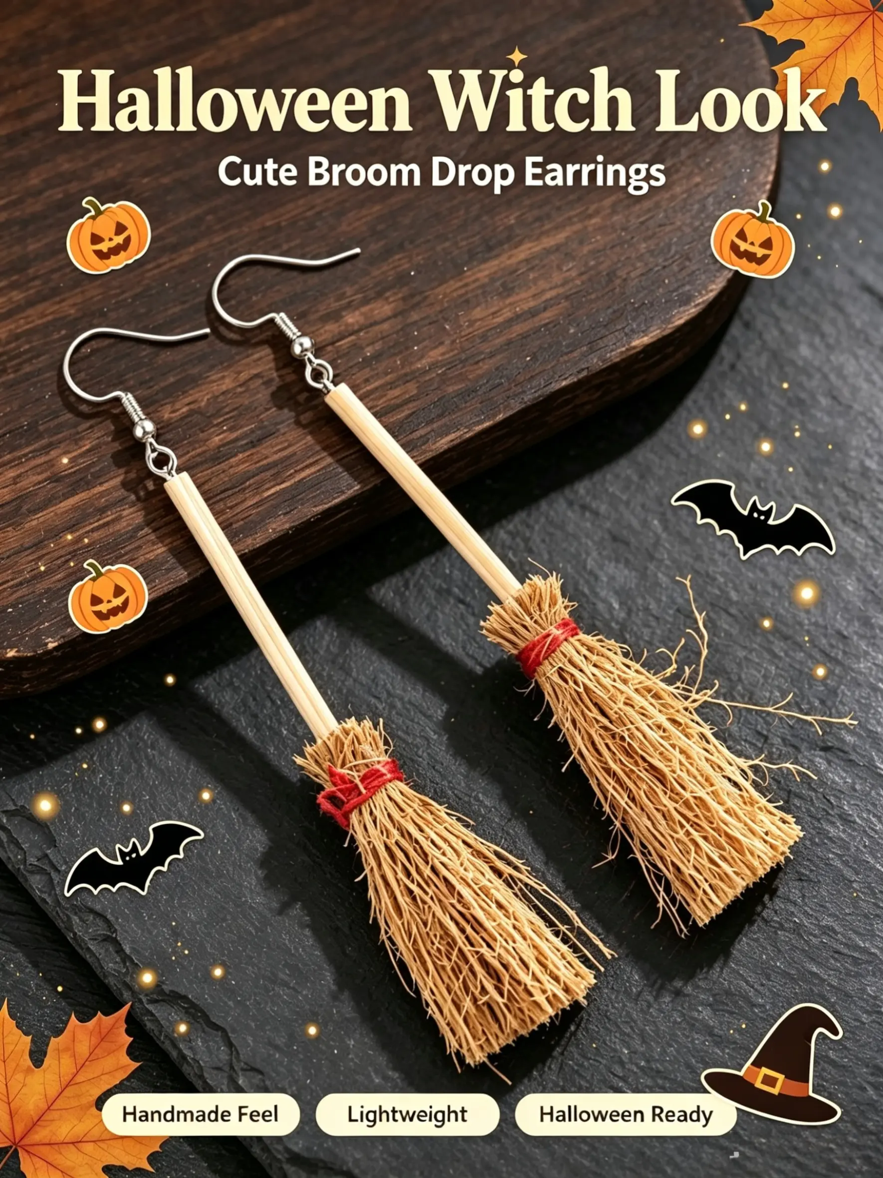 「Halloween Broom Pendant Earrings, Witch Funny Hip Hop Creative Women's Ear Jewelry, Perfect for Any Party, Holiday Gift🎁」