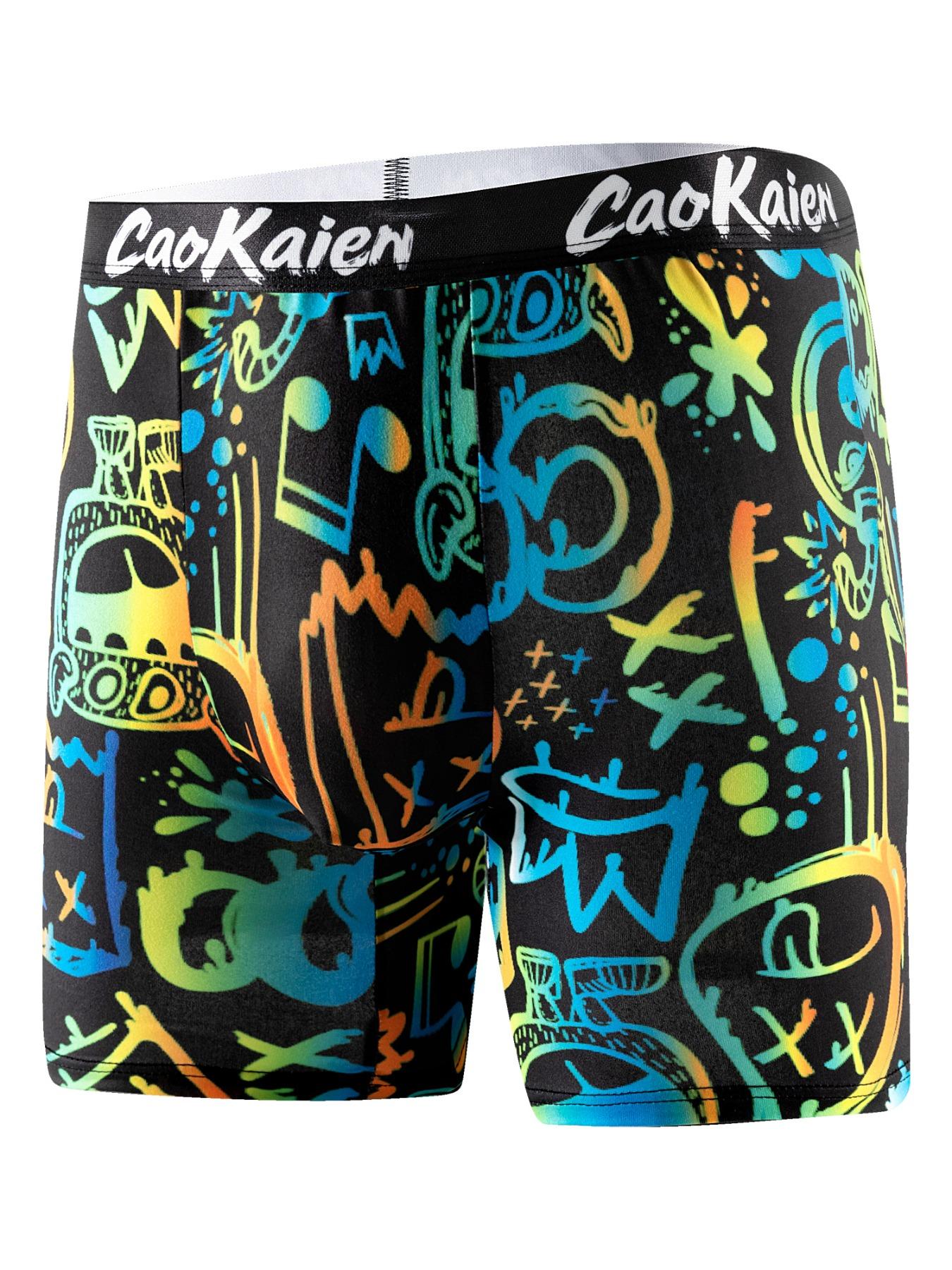 Men's All Over Print Boxer Brief, Breathable Comfy Underwear for Daily Wear, Casual Men's Underwear for All Seasons