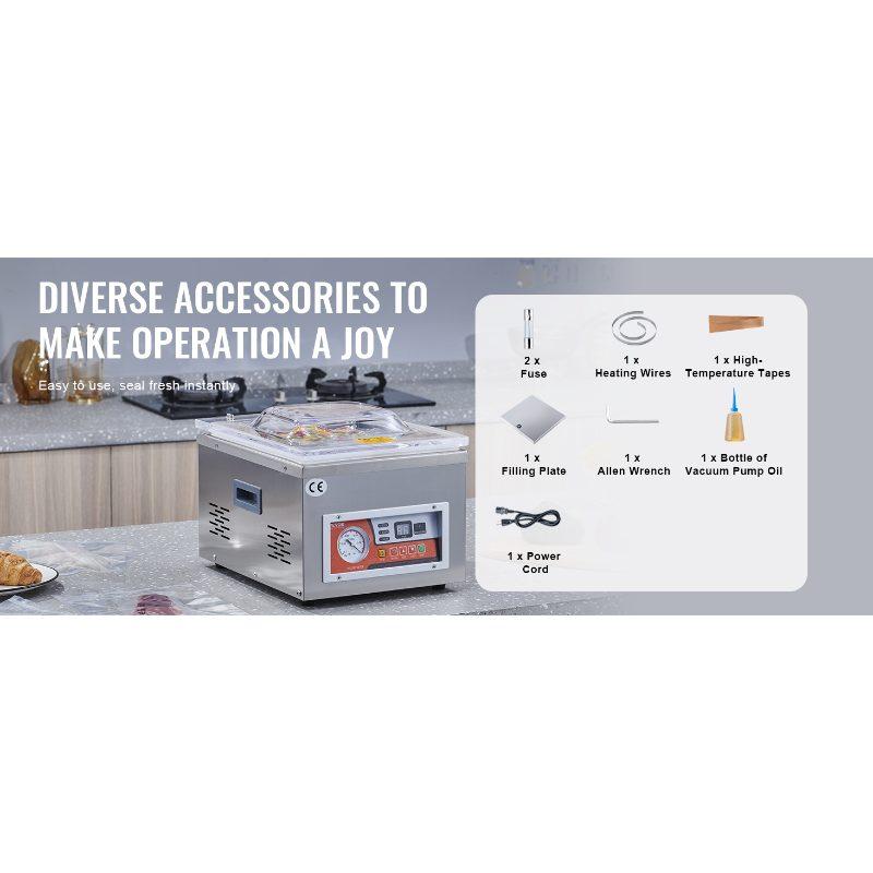 VEVOR Chamber Vacuum Sealer, 260W Sealing Power, Vacuum Packing Machine for Wet Foods, Meats, Marinades and More, Compact Size with 10.2 in Sealing Length, Applied in Home Kitchen and Commercial Use