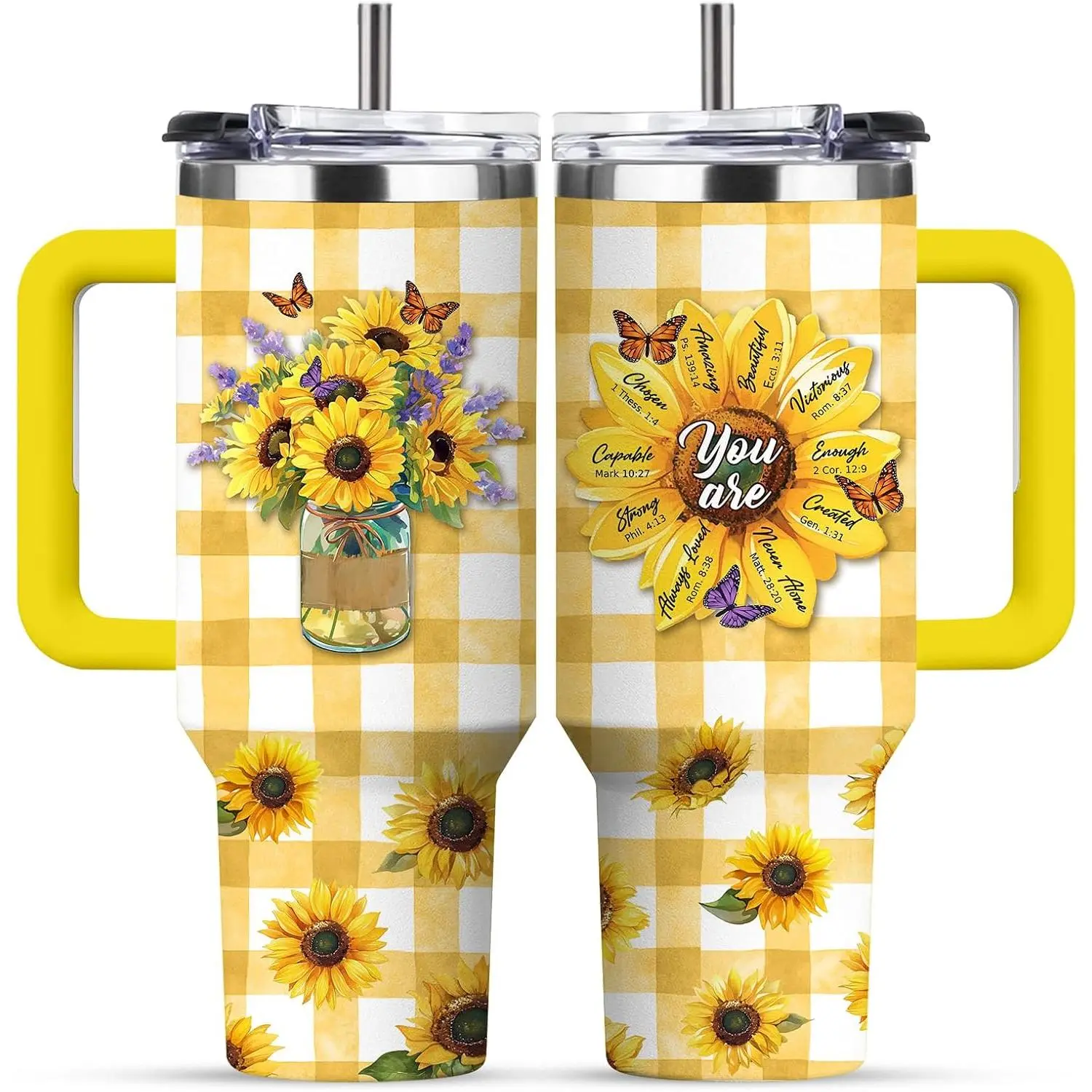 Sunflower Tumbler For Women, 30 Oz Sunflower Christian Stainless Steel Tumbler, Christmas Gifts For Women Mom Sister Best Friends, Christian Bible Coffee Insulated Cup