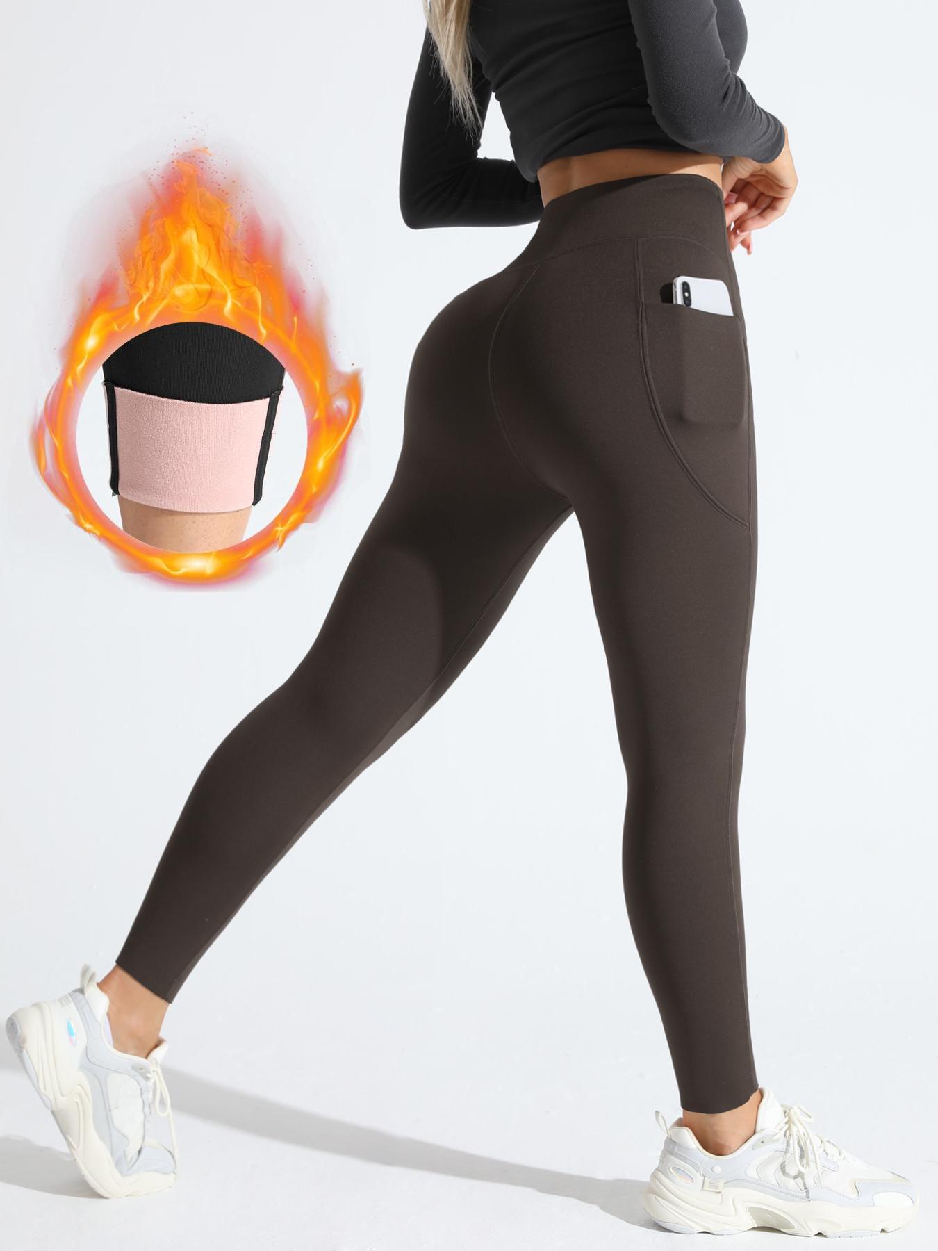 Women's Winter Sports Yoga Pants, High Waist Pocket Design, Elastic Fit, Ideal for Outdoor Cycling & Running, Perfect for Fitness Activities