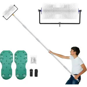 Spike Roller for Self Leveling Cement, 9 Inch Heavy-Duty Screed Spiked Roller with 34-77'' Adjustable Extension Pole - Complete Concrete Tool Kit w/Spike Shoes for Epoxy Flooring & Cement Leveling