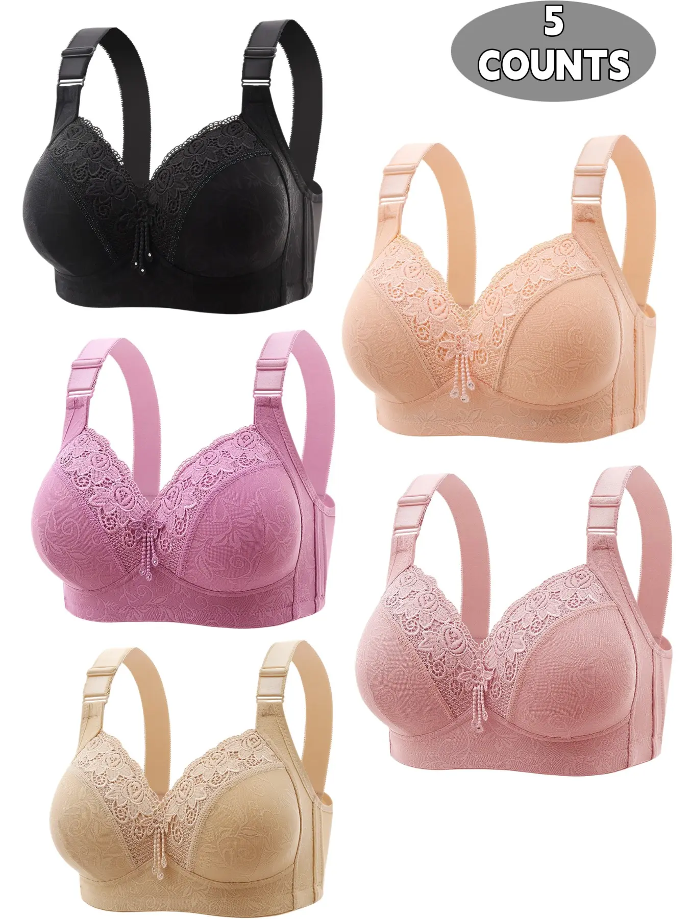 Women's Lace Bra Set Without Steel Cup, Ultimate Comfort & Medium Support, Fashionable Plain Design, Multiple Sizes Available