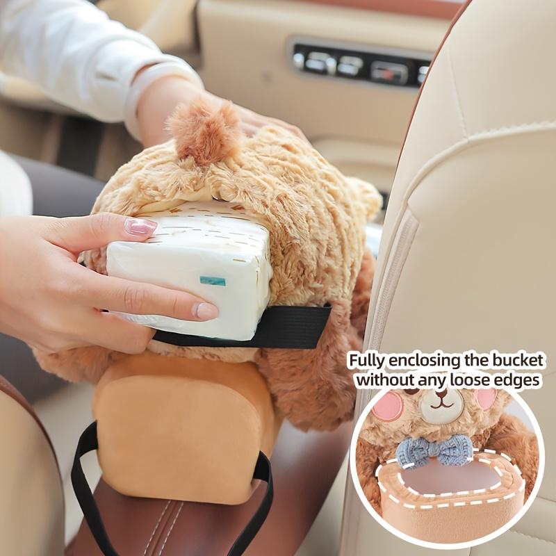 1 Cute Bear and Rabbit Car Tissue Holder and Trash Can 2-in-1, Fun and Practical Multifunctional Car Storage Rack, Used for Storing Armrests, Convenient for Storing Tissues, Phones, Keys, and Other Items, Cute Animal Car Interior Accessories
