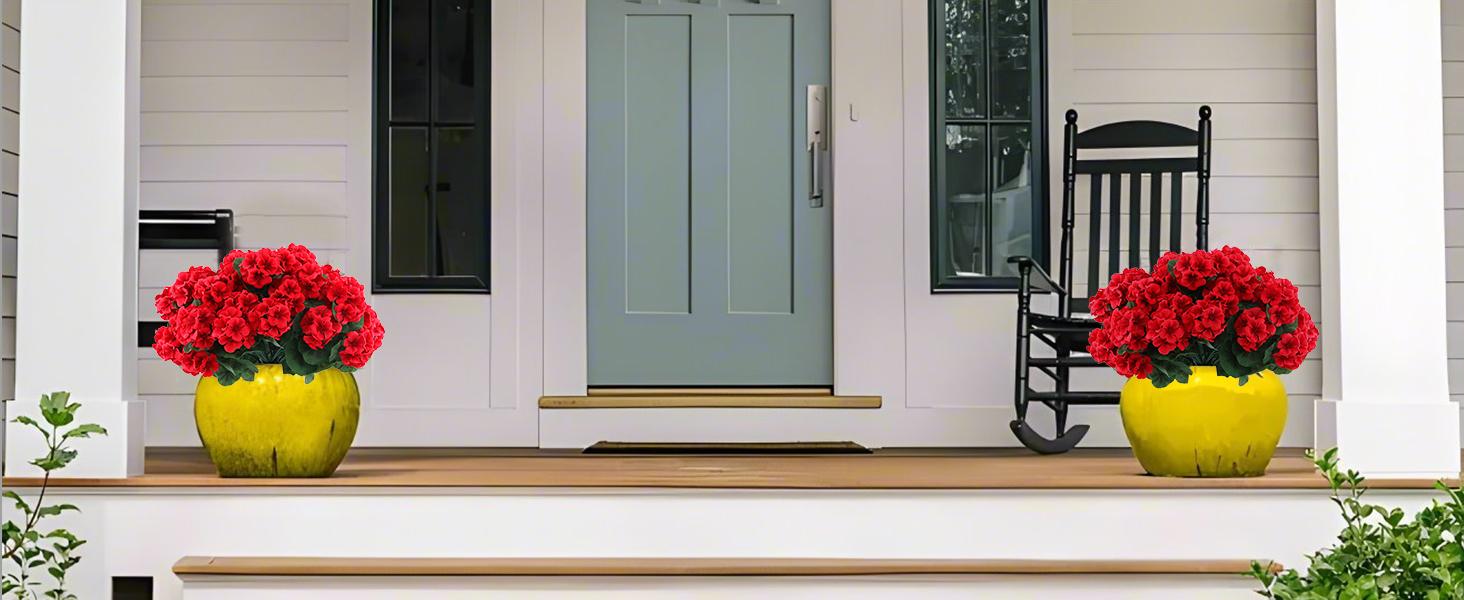 8 Pcs Artificial Geranium Flowers for Outdoors Geranium Silk Red Flower Outdoor UV Resistant Garden Plants Faux Flowers for Christmas Home Kitchen Table Centerpieces Decor